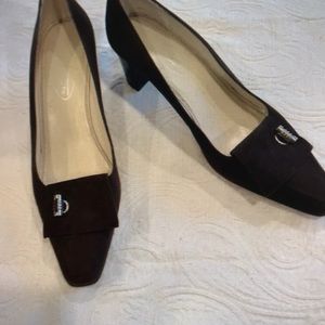 Talbots brown suede with stacked heels squared